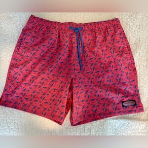 Vineyard Vines Men's Red and Blue Swim Trunks Size Large